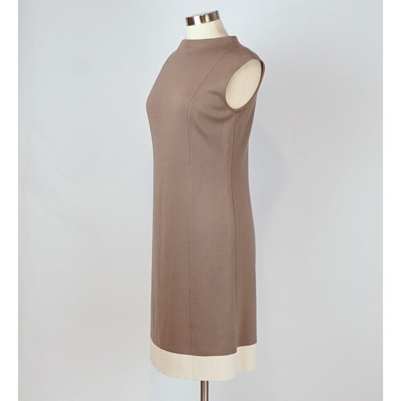 St John Knit Sleeveless Sheath Dress High Neck Cafe Brown - Size 6 - Picture 3 of 8